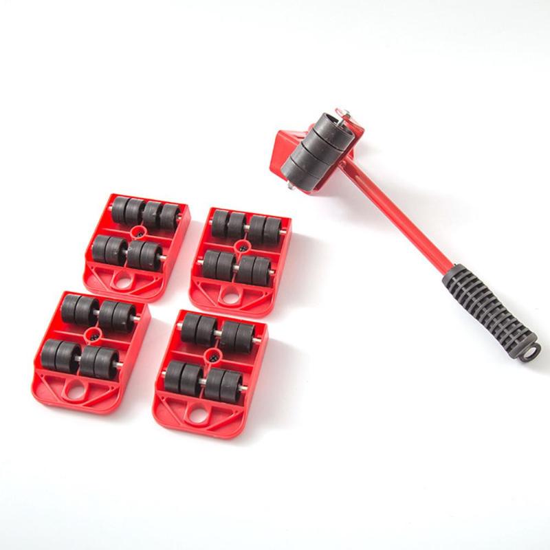 Furniture Mover Tool Set Furniture Transport Lifter Heavy Stuffs Moving Tool 4 Wheeled Mover Roller+1 Wheel Bar Hand Tools Set - Korvel