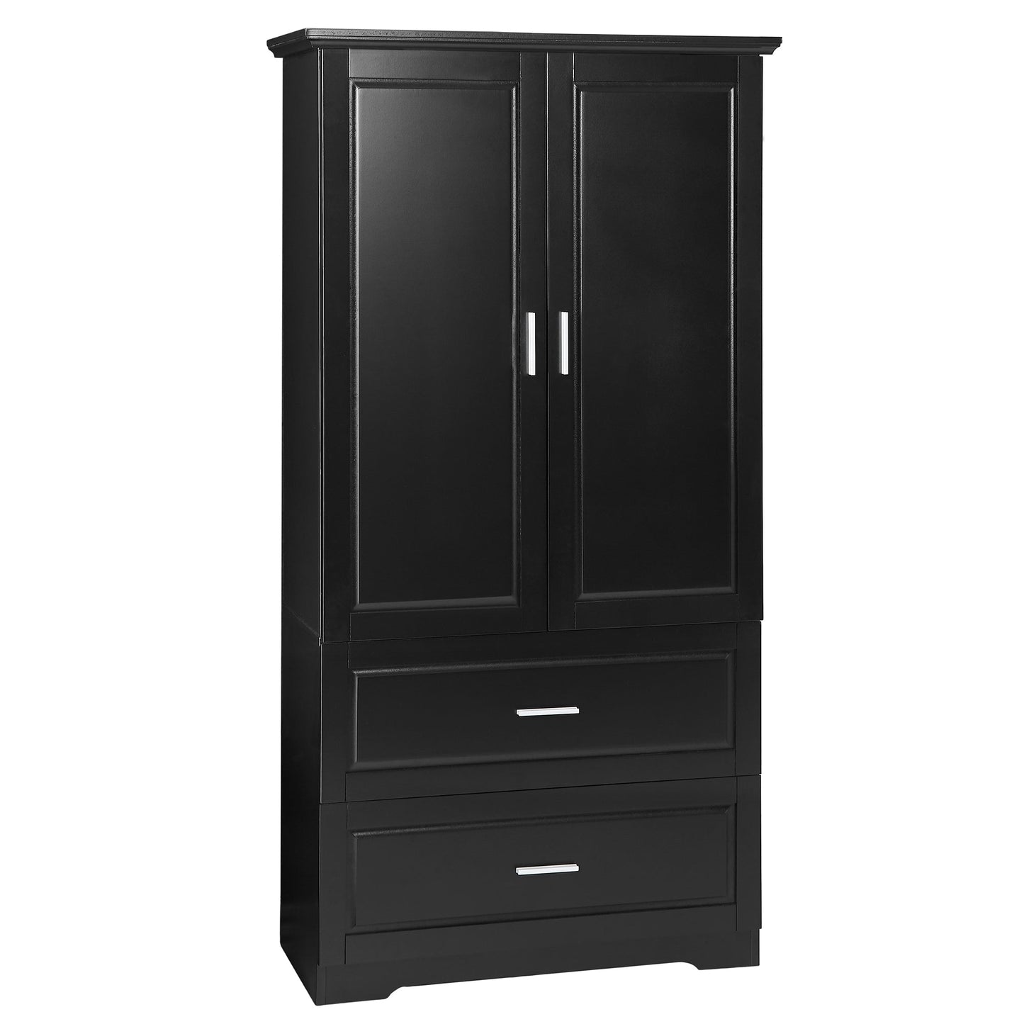 Tall Bathroom Storage Cabinet, Cabinet with Two Doors and Drawers, Adjustable Shelf, MDF Board, Black - Korvel