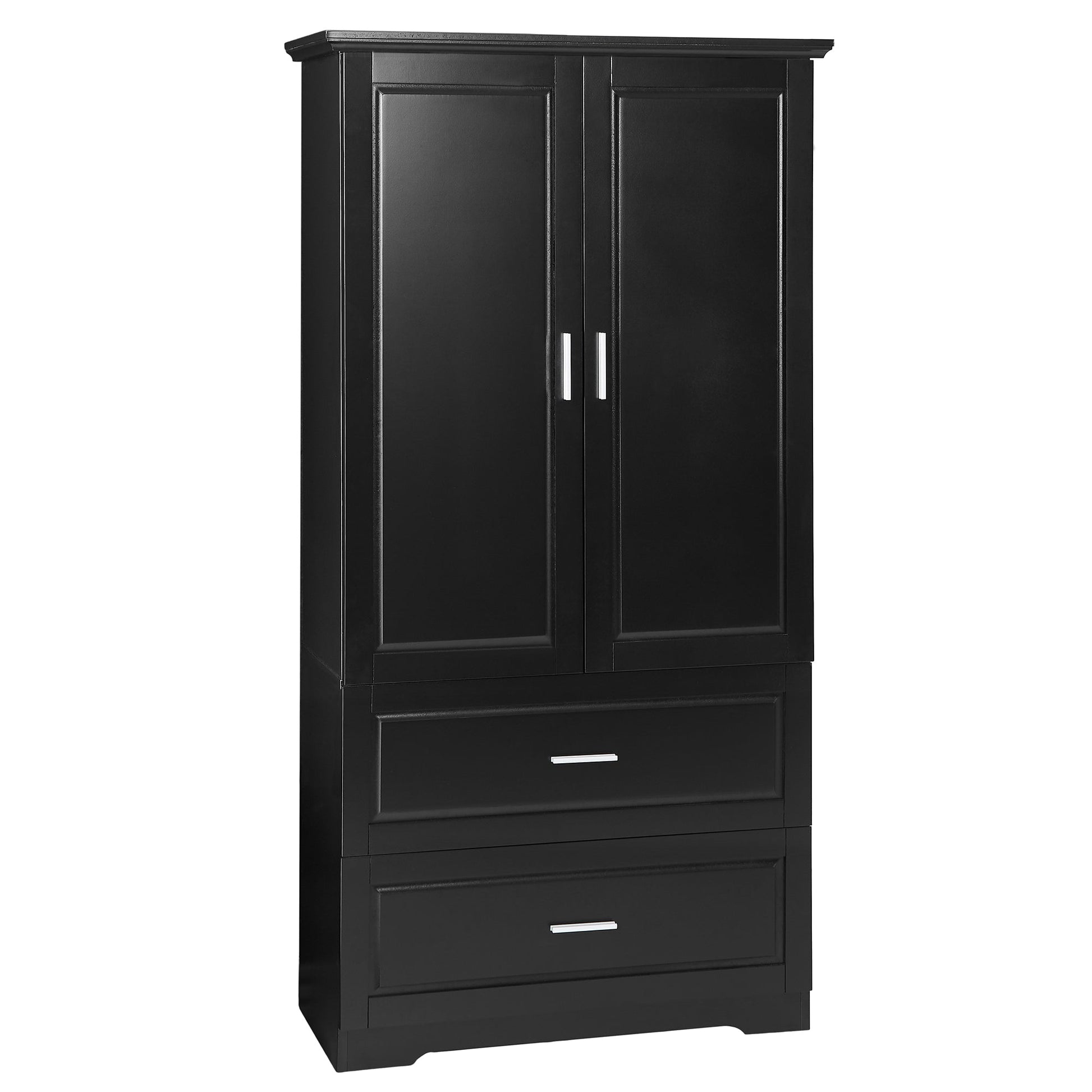 Tall Bathroom Storage Cabinet, Cabinet with Two Doors and Drawers, Adjustable Shelf, MDF Board, Black - Korvel