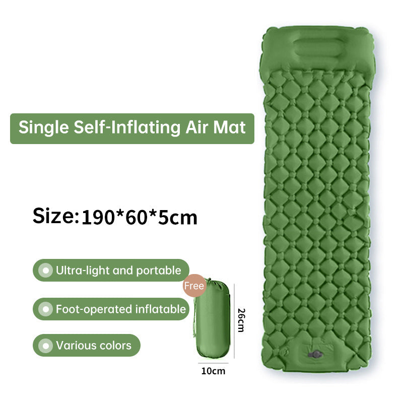 Outdoor double inflatable sleeping pad – with built-in pillow & pump, for camping, backpacking, hiking. - Korvel