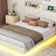 Large floating bed frame with storage headboard, touch sensor, night light and USB charger, padded platform bed, beige color - Korvel