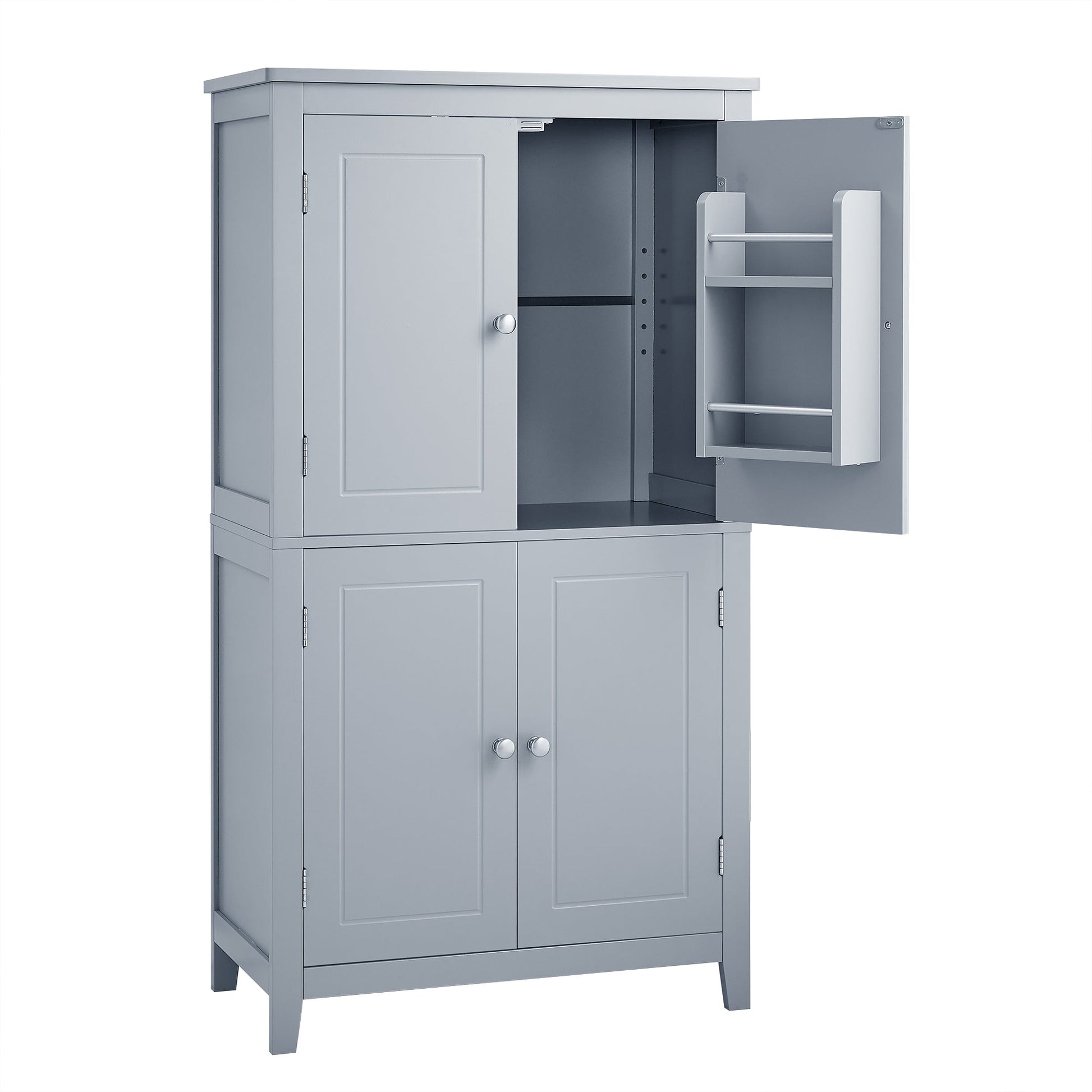 Bathroom floor storage cabinet, bathroom storage cabinet, 4-door independent cabinet, adjustable shelf, adaptive shelf, gray - Korvel