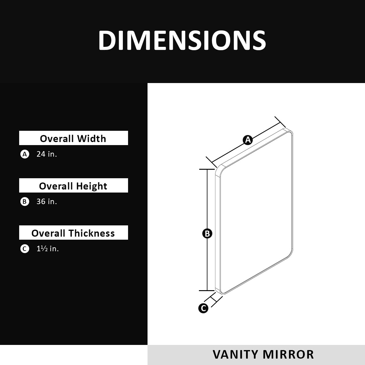 Matte Black Aluminum Frame Bathroom Wall Mirror 24x36