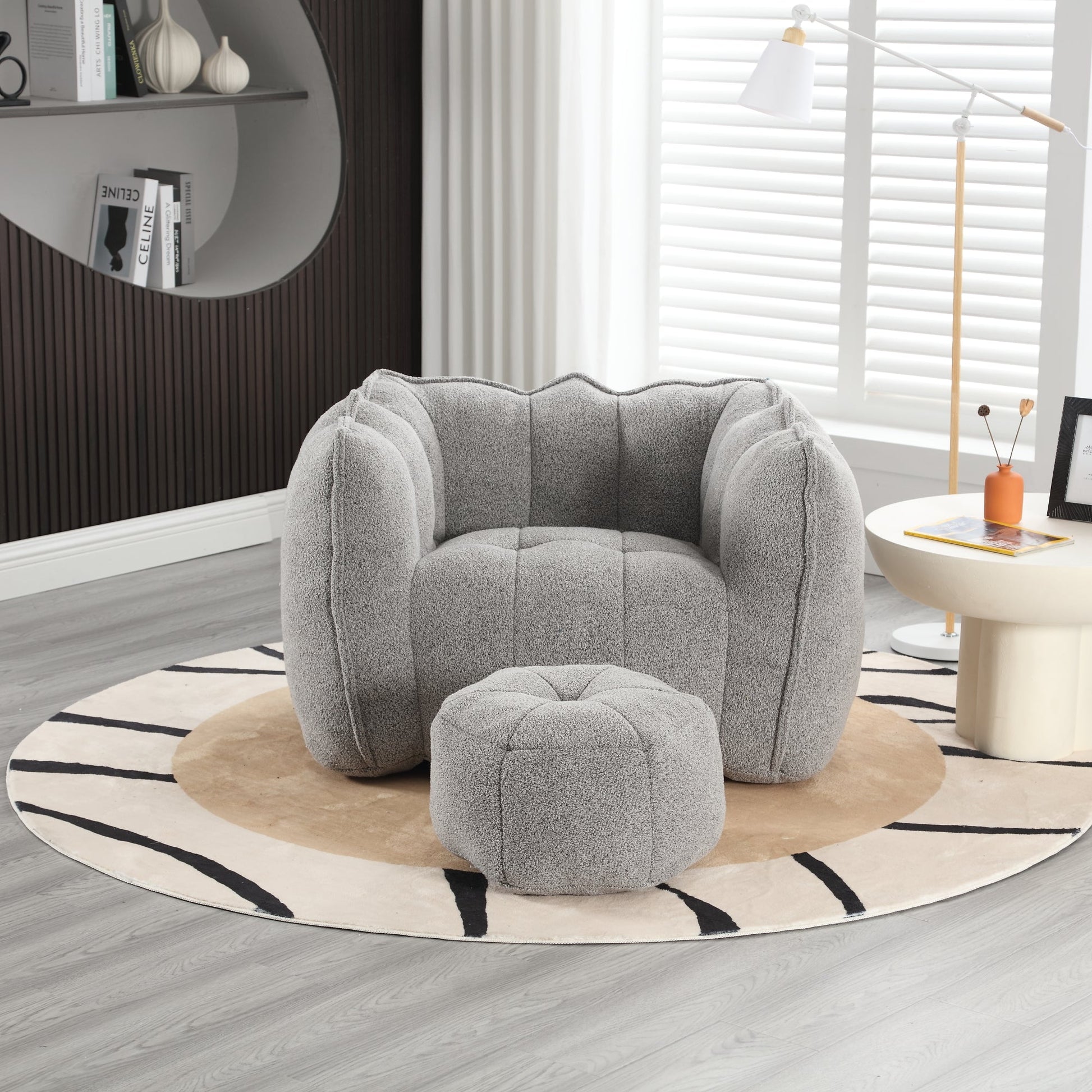 Soft Bean Bag Chair with High Resilient Foam(Chips)for living room and bedroom,Comfortable Square Lazy Sofa with Footstool - Korvel