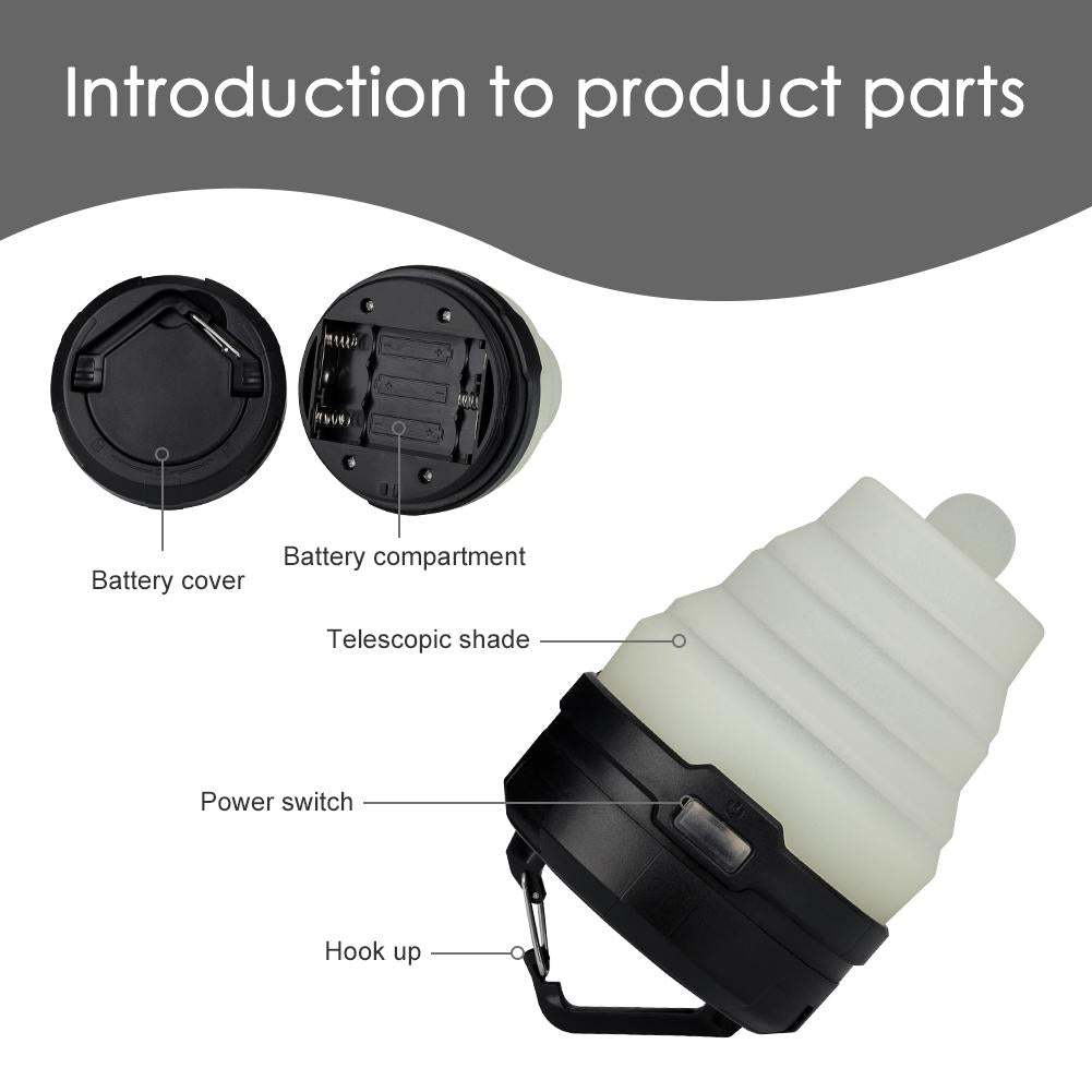 Retractable Camping Light LED Flashlight Portable Lantern 4 Modes Mini Hook Hanging TentEmergencyTorch Outdoor - Korvel