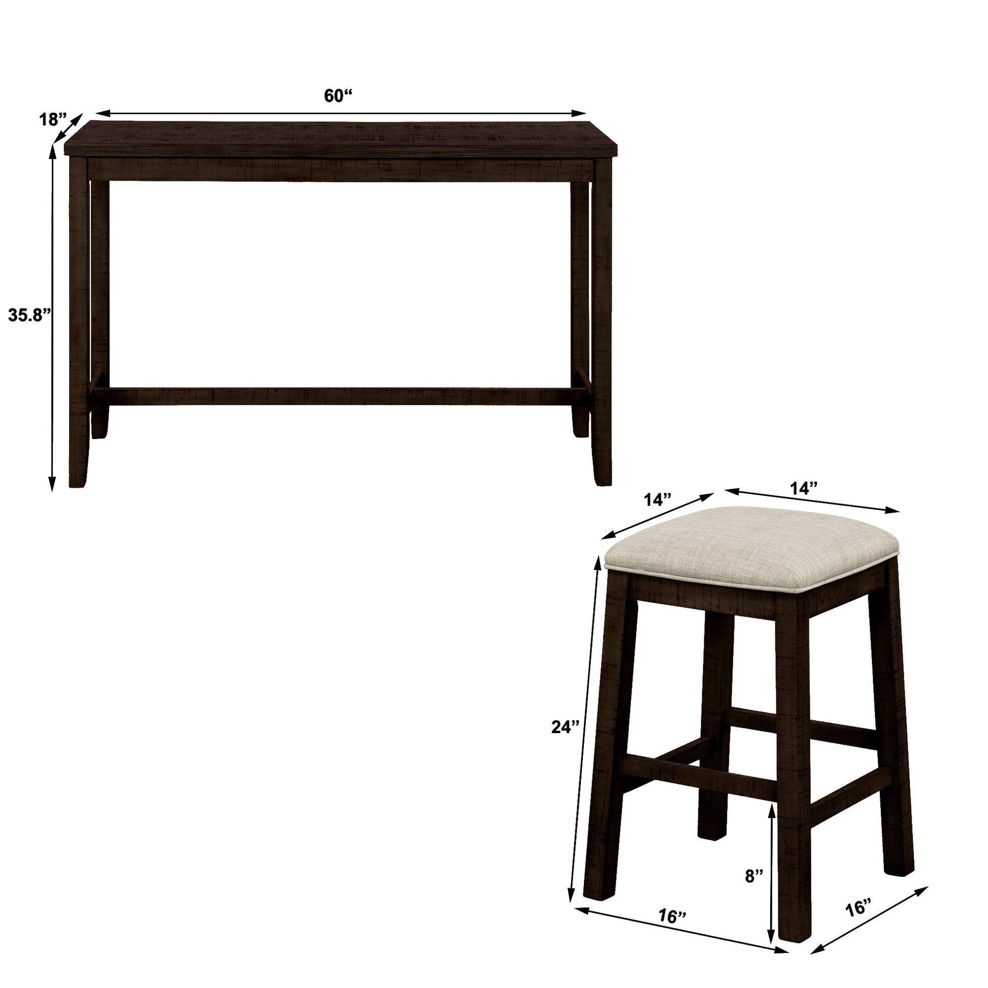 TOPMAX 4 Pieces Counter Height Table with Fabric Padded Stools, Rustic Bar Dining Set with Socket, Brown - Korvel