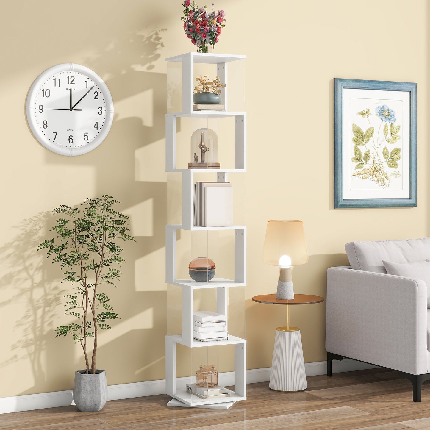 6-Layer Rotating Acrylic Bookshelf for Creative Spaces