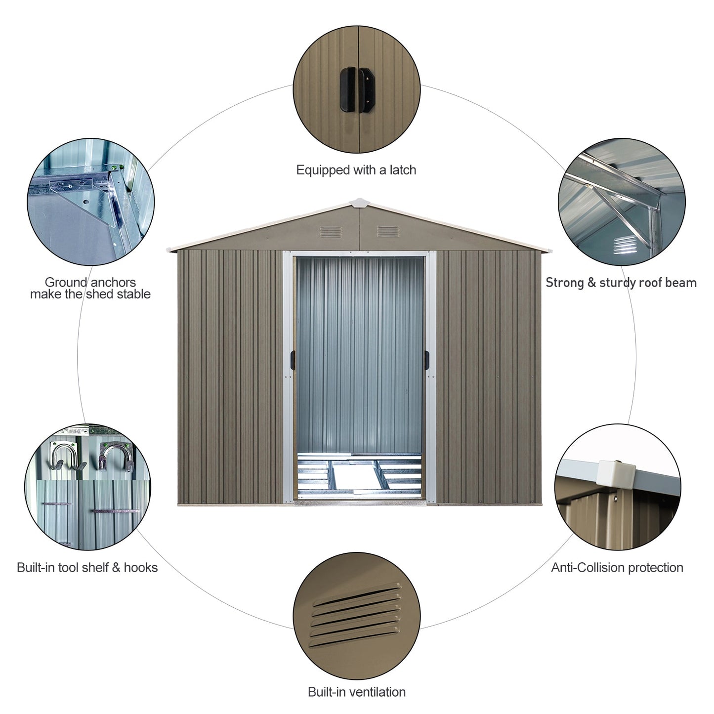 8ft x 6ft Outdoor Metal Storage Shed with Window Grey(W540S00016) - Korvel