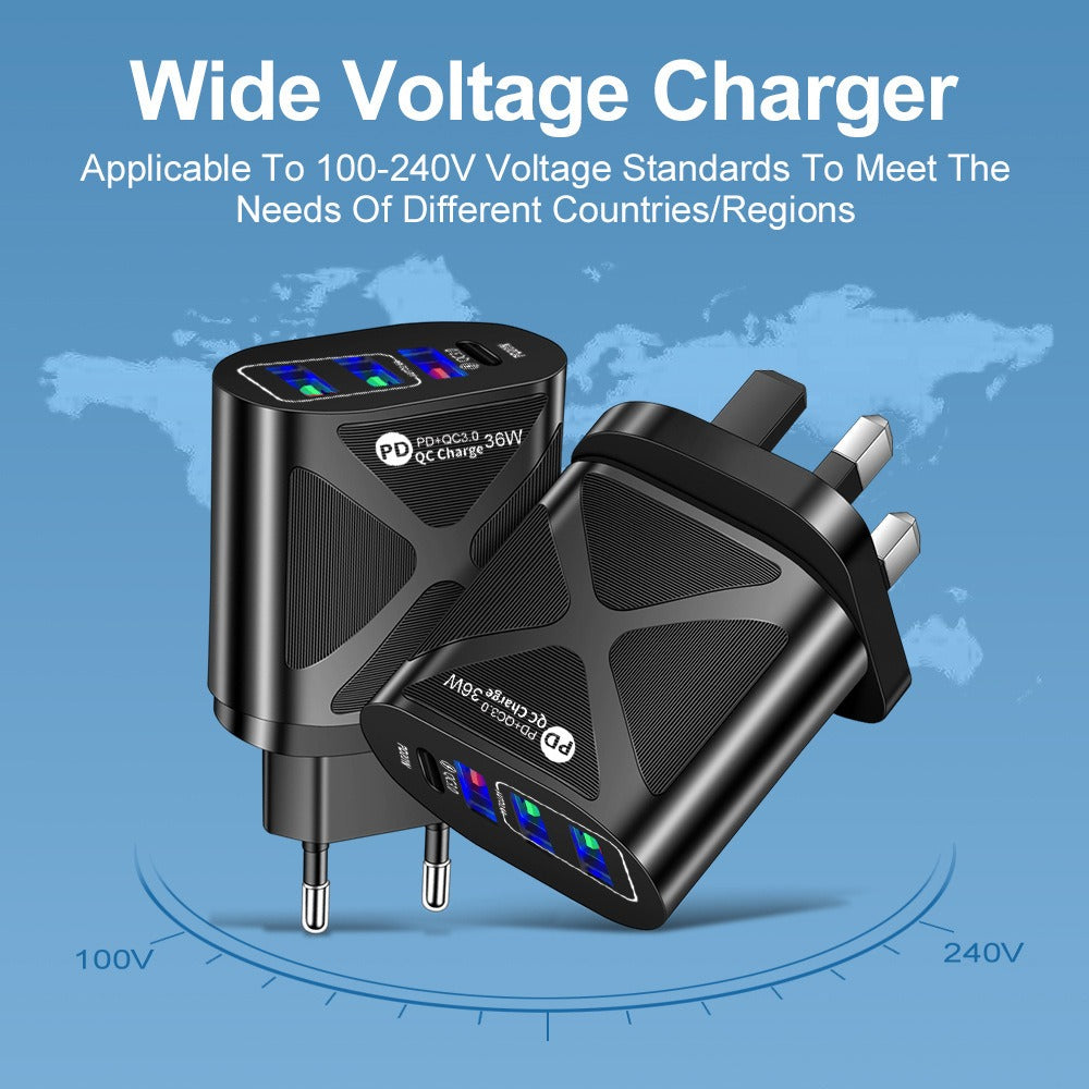 36W PD+QC3.0 2.4A Dual USB Fast Charging Phone Charger - Korvel