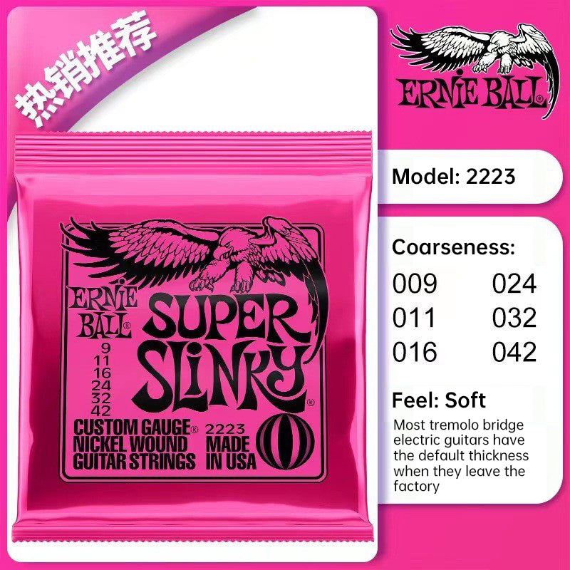 6 sets of Ernie Ball Slinky guitar strings (models 2003, 2215, 2223, 2221, nickel - wound) for electric & acoustic guitars - Korvel