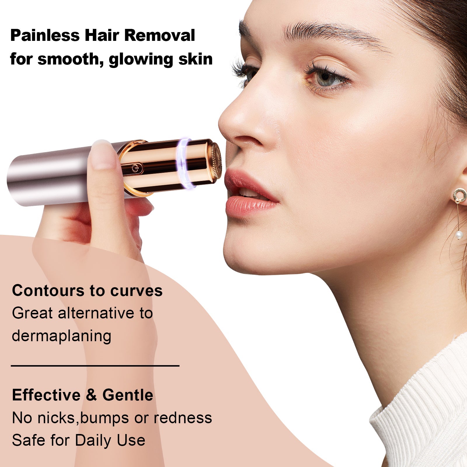 Rechargeable Eyebrow and Facial Hair Remover for Women 2 in 1 Razor with Built-in LED Light for Painless Hair Removal - Korvel