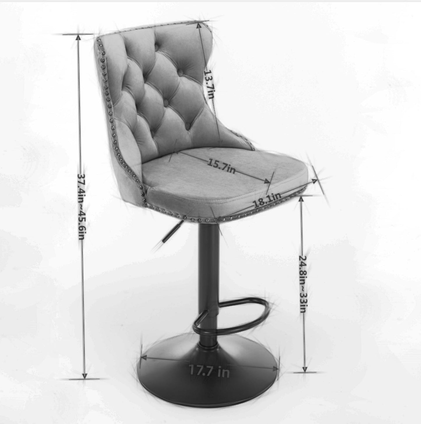 Black,Set of 225-33 Inch,17.7 inch base, Modern Upholstered Bar Stools with Backs Comfortable Tufted for Home Pub and Kitchen - Korvel
