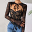 Lace sexy mesh see through backless long sleeved shawl new two-piece set spicy girl camisole vest - Korvel