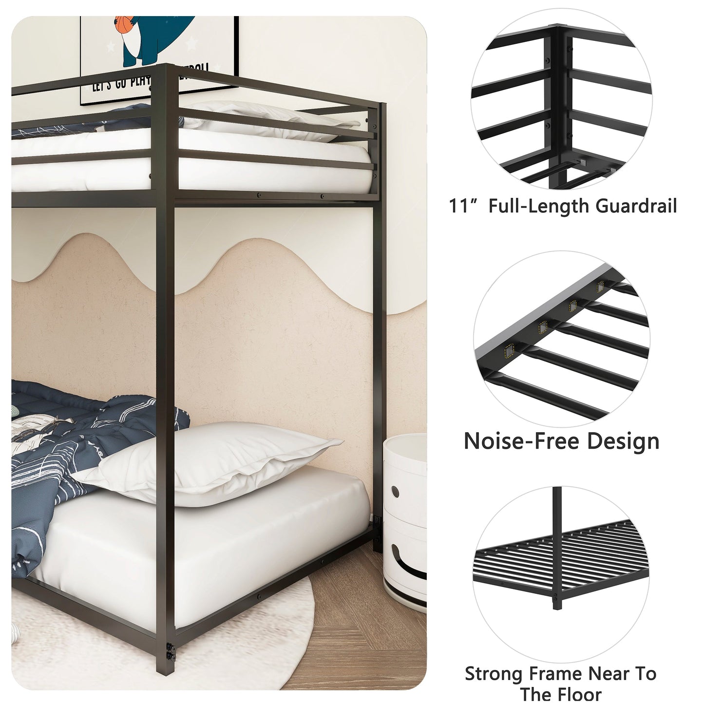 Adam Twin over Twin Metal Bunk, Black - Korvel