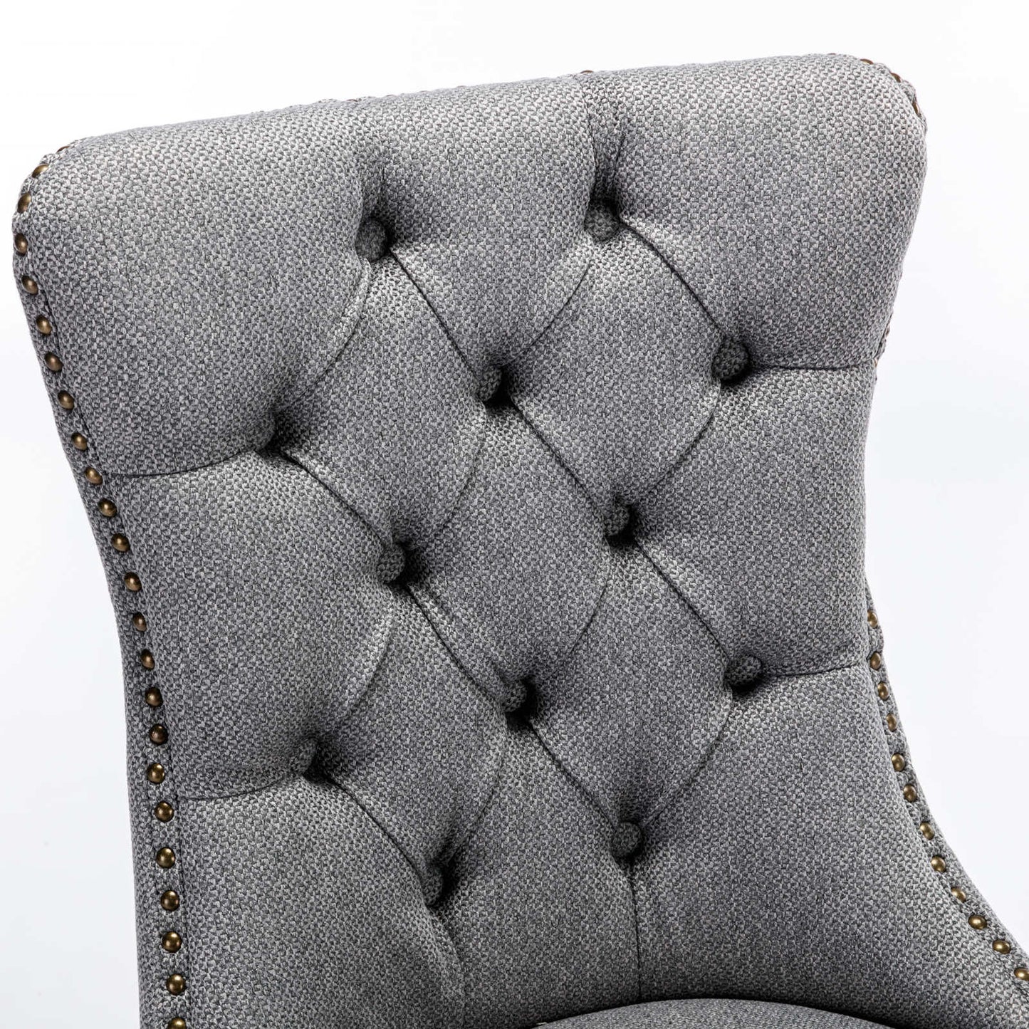 High-end Tufted Solid Wood Contemporary Flax Upholstered Linen Dining Chair with Wood Legs Nailhead Trim 2-Pcs Set Gray - Korvel