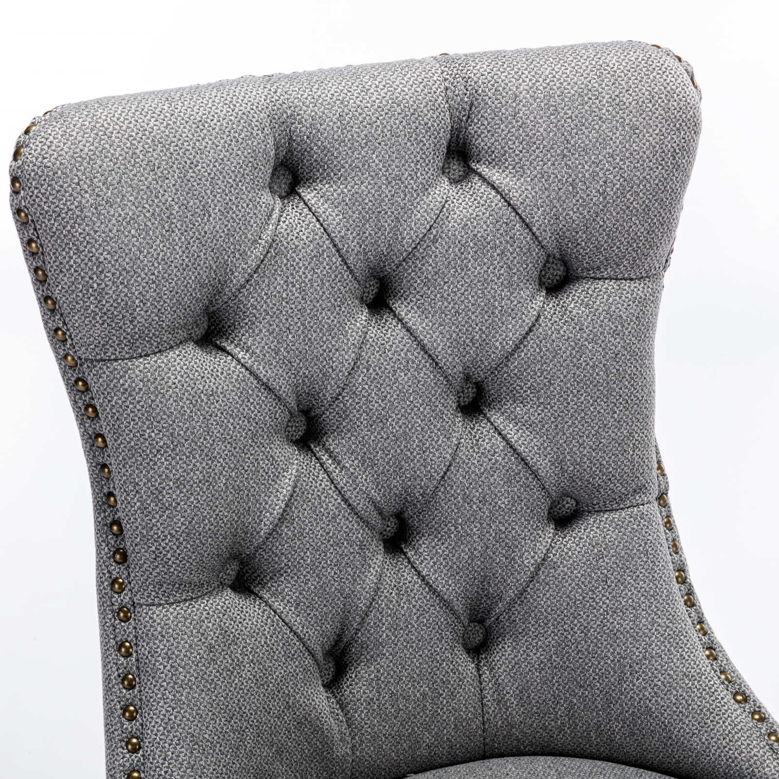 High-end Tufted Solid Wood Contemporary Flax Upholstered Linen Dining Chair with Wood Legs Nailhead Trim 2-Pcs Set Gray - Korvel