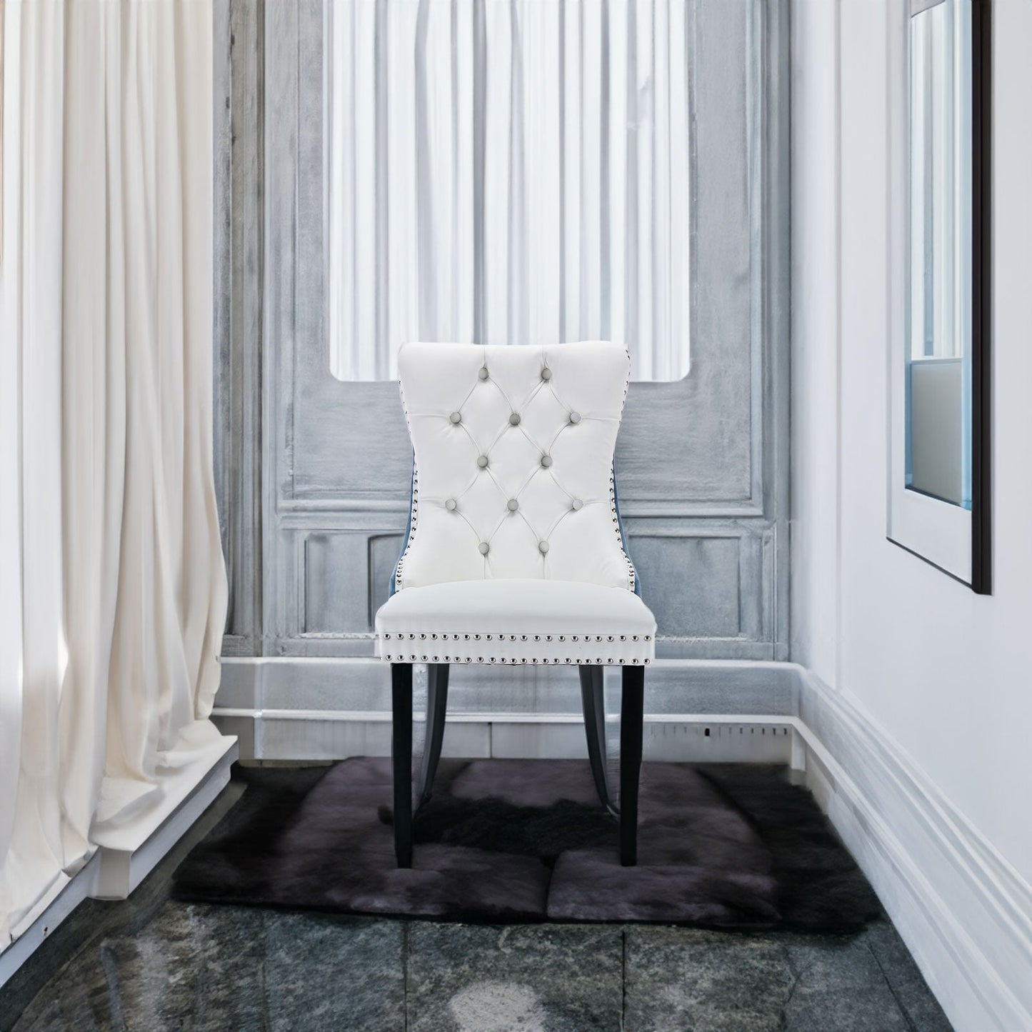 A&A Furniture Nikki Collection Modern High-end Tufted Solid Wood Contemporary PU 2-Pcs Set White+Light Blue - Korvel