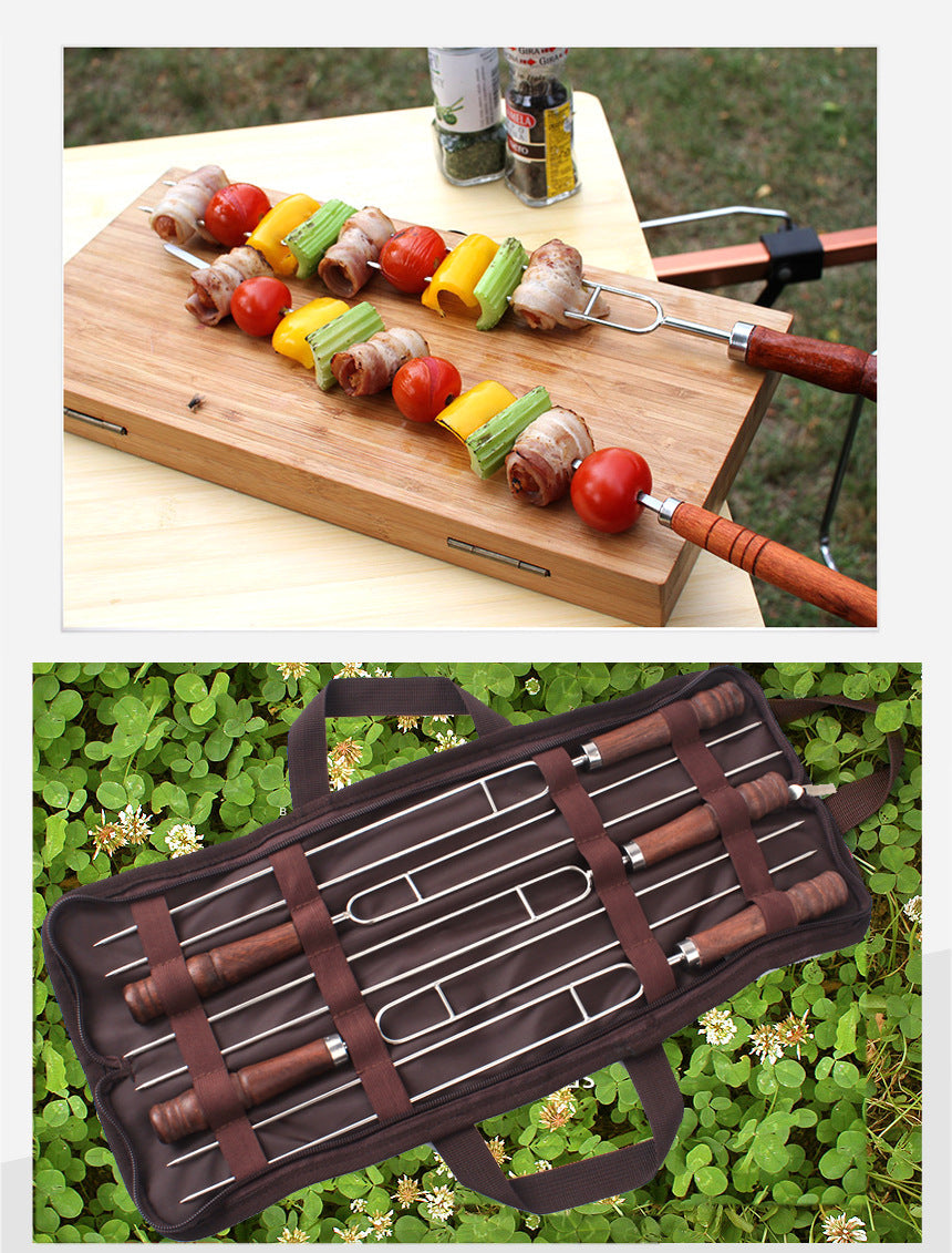 Outdoor Grill Grill Fork Wood Handle U Type Grill Pin Stainless Steel Grill Stick Wood Handle U Type Roast Pin Picnic Grill Meat - Korvel