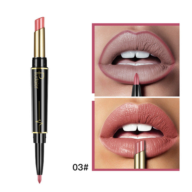 Matte Lipstick Wateproof Double Ended Long Lasting Lipsticks Brand Lip Makeup Cosmetics Nude Dark Red Lips Liner Pencil - Korvel