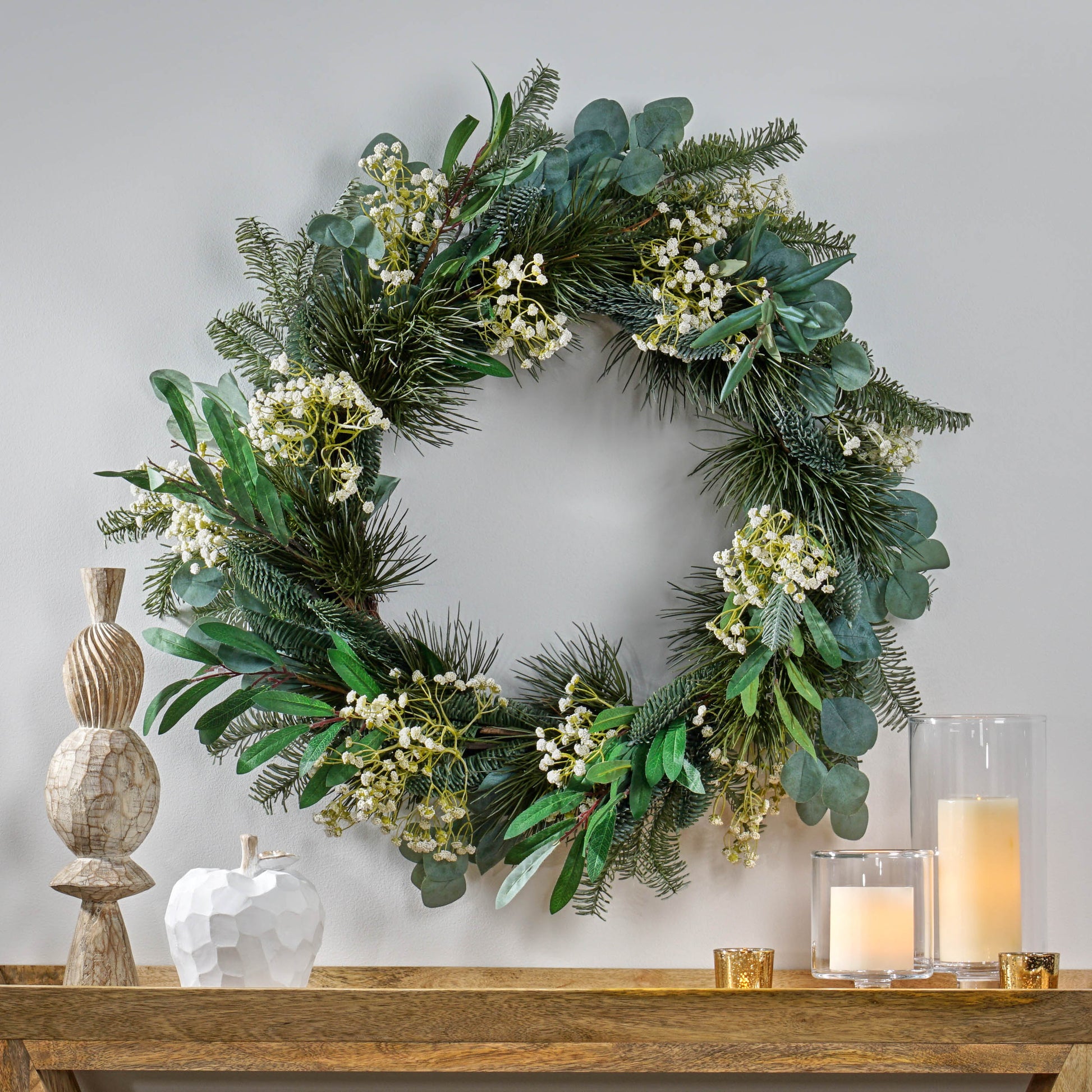 30IN Eucalyptus leaves, pine twigs, stars wreath - Korvel