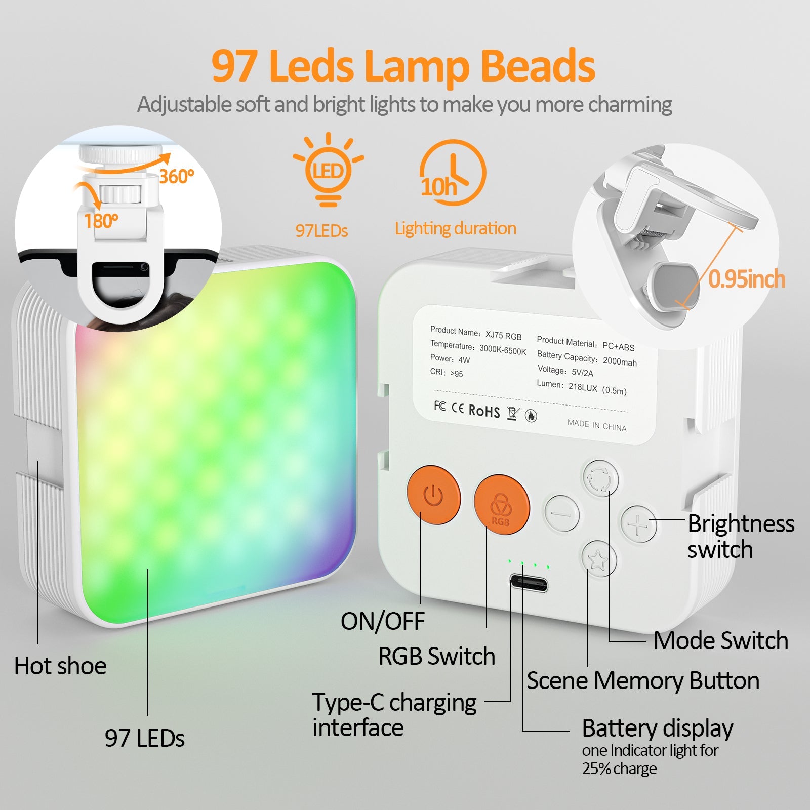 Camera pocket light atmosphere mini RGB mobile phone fill light live VLOG video conference photography light - Korvel