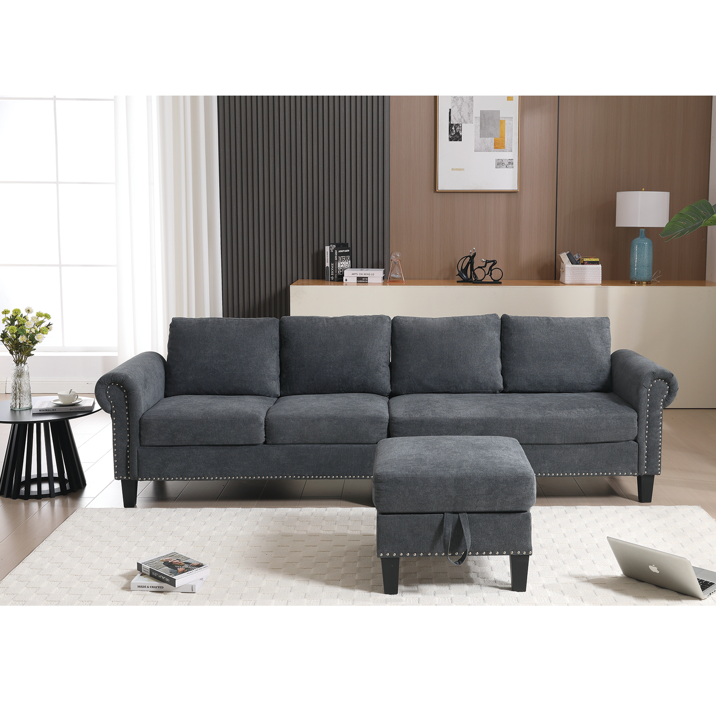 Convertible Sectional Sofa with Storage,L-shaped sofa Modern Linen Fabric Sectional Couches for Living Room,Gray - Korvel