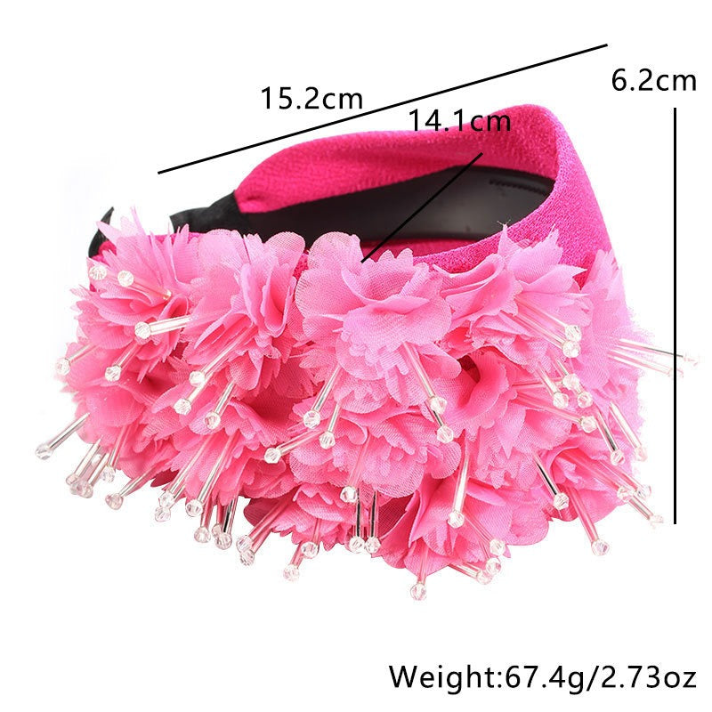 Fashionable Handmade Fabric Crystal Beads Simulated Flower Hair Hoops - Korvel