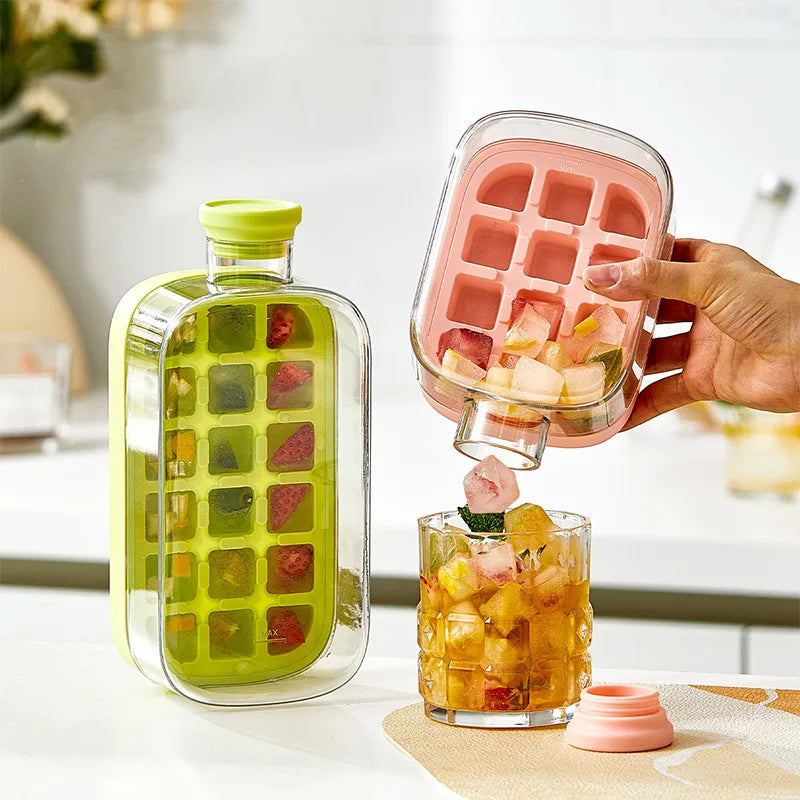 Ice Tray Ice Cube Mold Press Ice Maker With Lid 2-in-1 Ice Cube Bottle Food Grade Ice Making Straw Dual-use Ice Kettle - Korvel