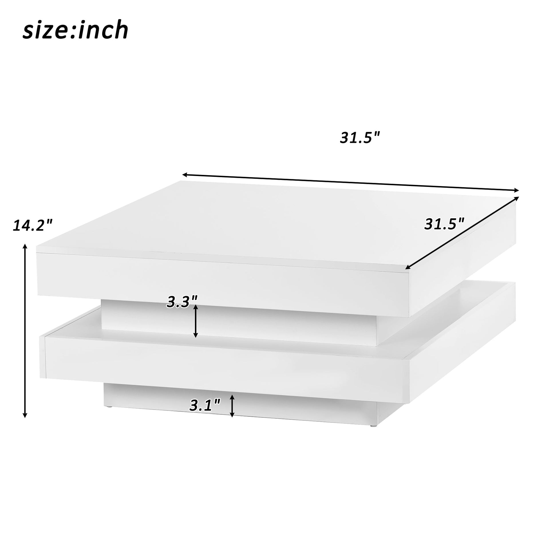 ON-TREND High Gloss Minimalist Design with LED Lights 2-Tier Square Coffee Table White - Korvel