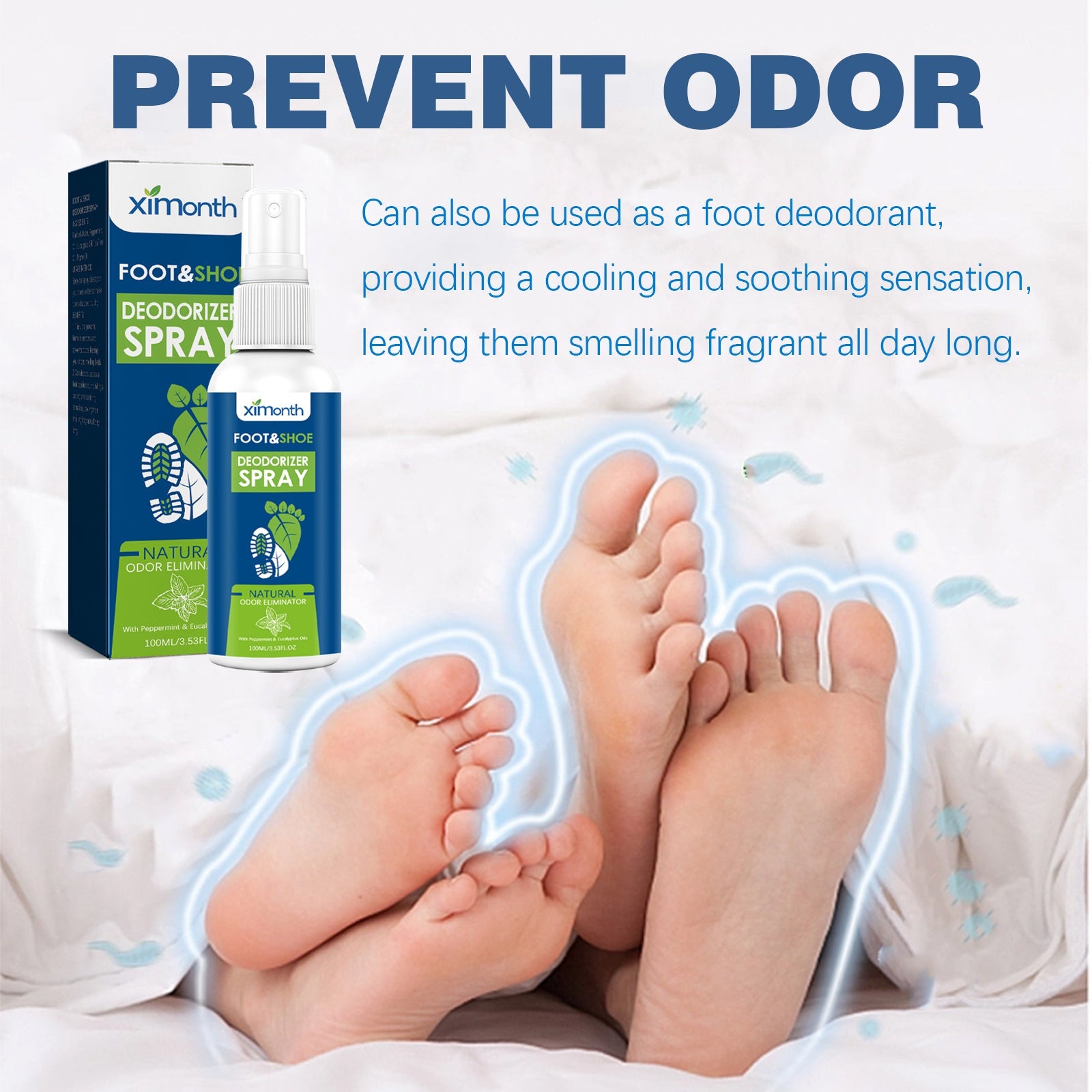 Foot Deodorant Reliever Sweat, Odor, Itchy, Dry Foot Deodorant Treatment Spray - Korvel