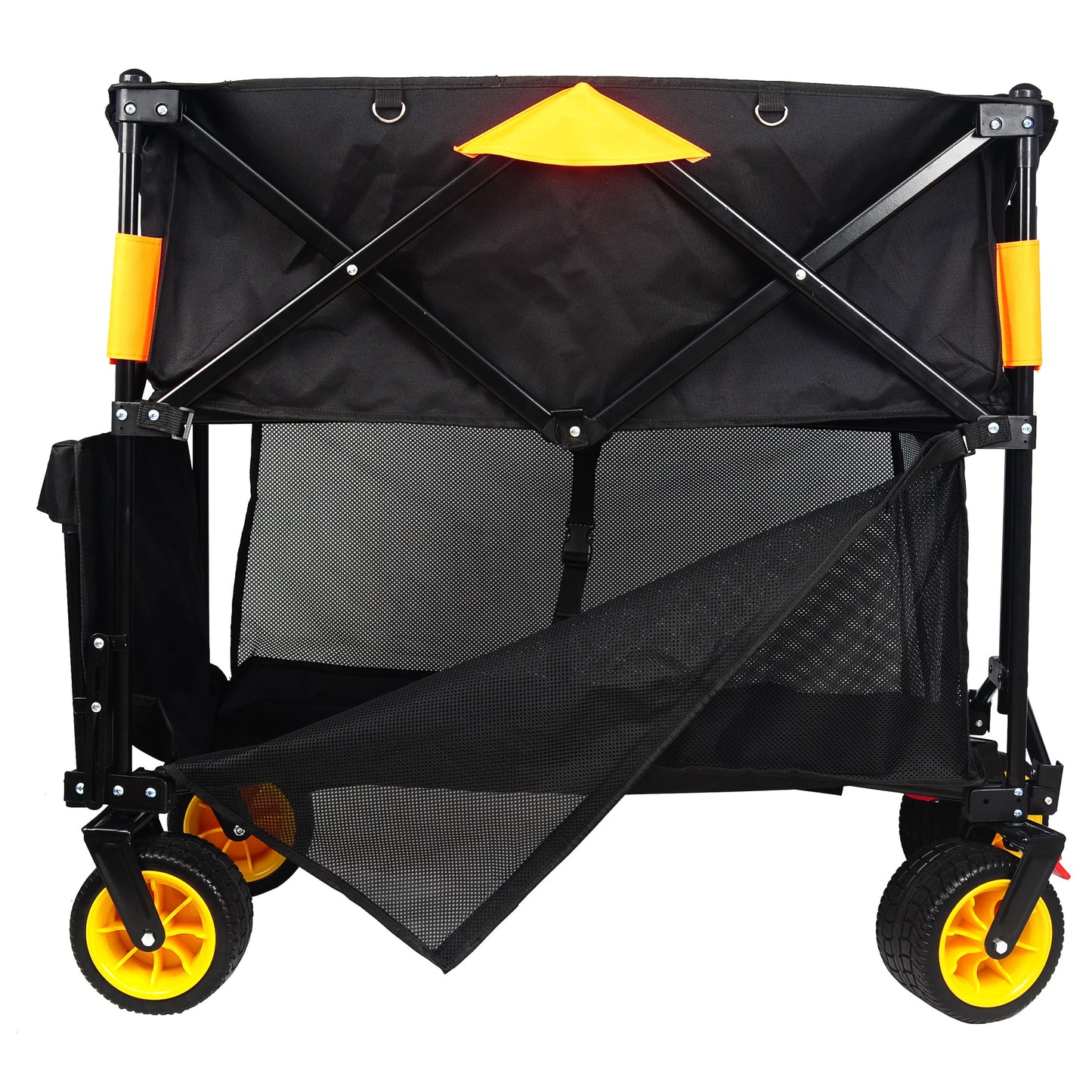 Big large capacity Folding cart Extra Long Extender Wagon Cart Folding Wagon Garden Shopping Beach Cart (black +orange) - Korvel