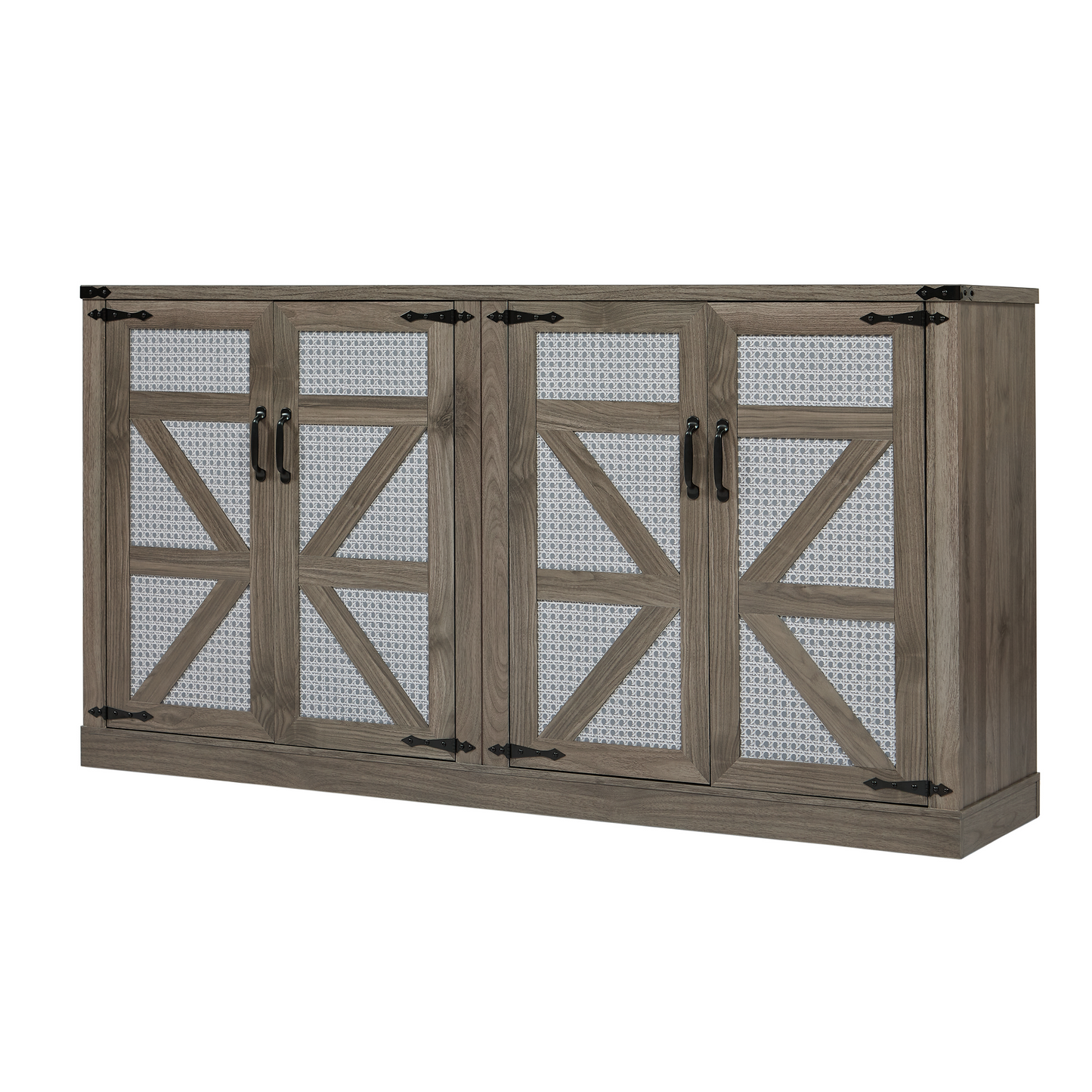 65-Inch Slate Gray Faux Rattan Sideboard with Barn Doors