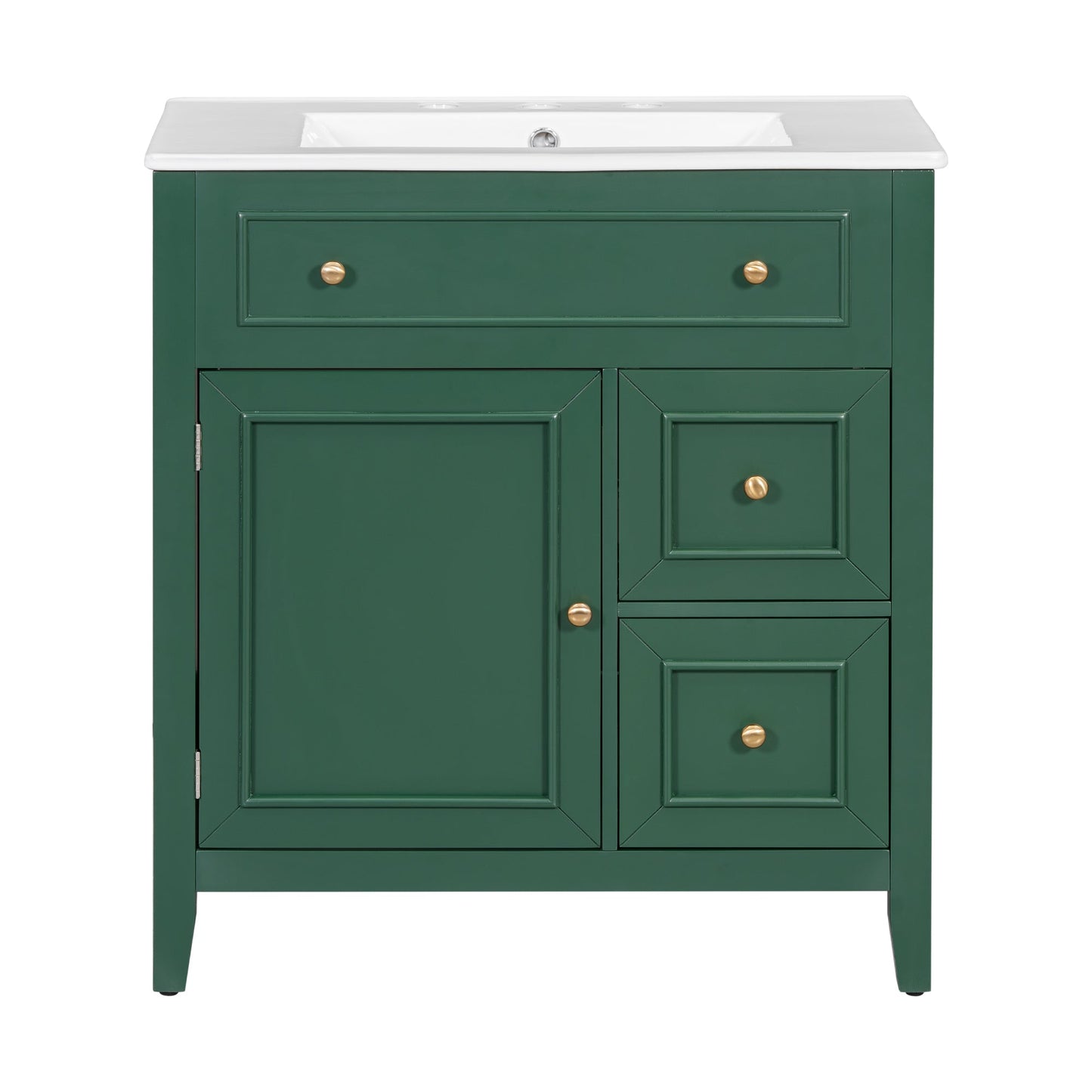 Vanidad de baño verde de 30" con lavabo y almacenamiento