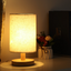 Linen Table Lamp LED Linen Night Lamp w/Warm White Light Linen Nightstand Lamp USB Powered Wooden Beside Lamp - Korvel