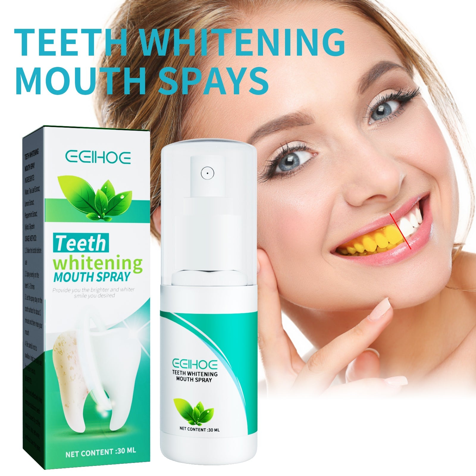 Teeth Whitening Mouth Spray, Clean Stains And Stones Fresh Breath Dental Care Spray - Korvel