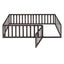 Twin Size Wood Floor Bed Frame with Fence and Door Walnut(OLD SKU :WF289661AAL) - Korvel