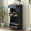 ONTREND Black Shoe Cabinet with 2 Flip Drawers