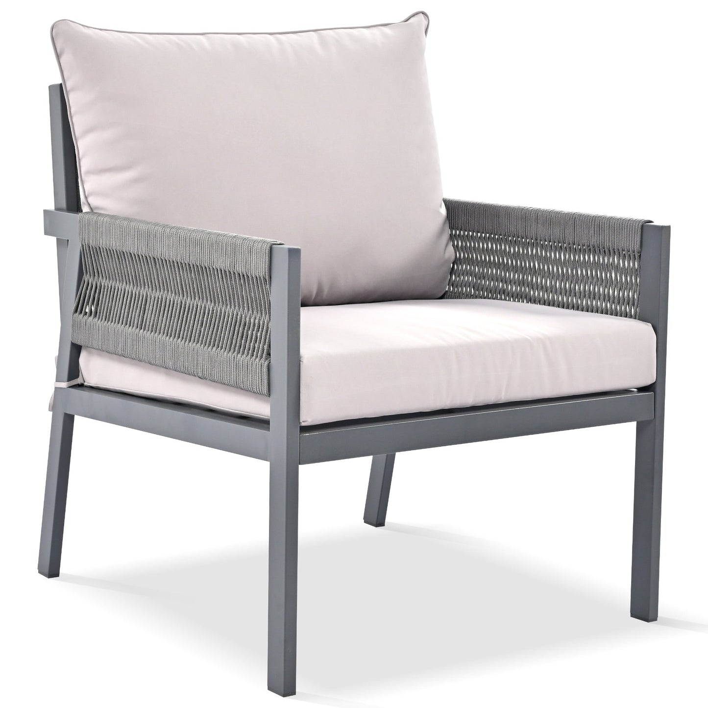 Outdoor Furniture with Tempered Glass Table Deep Seating with Thick Cushion for Backyard Porch Balcony (Grey) - Korvel