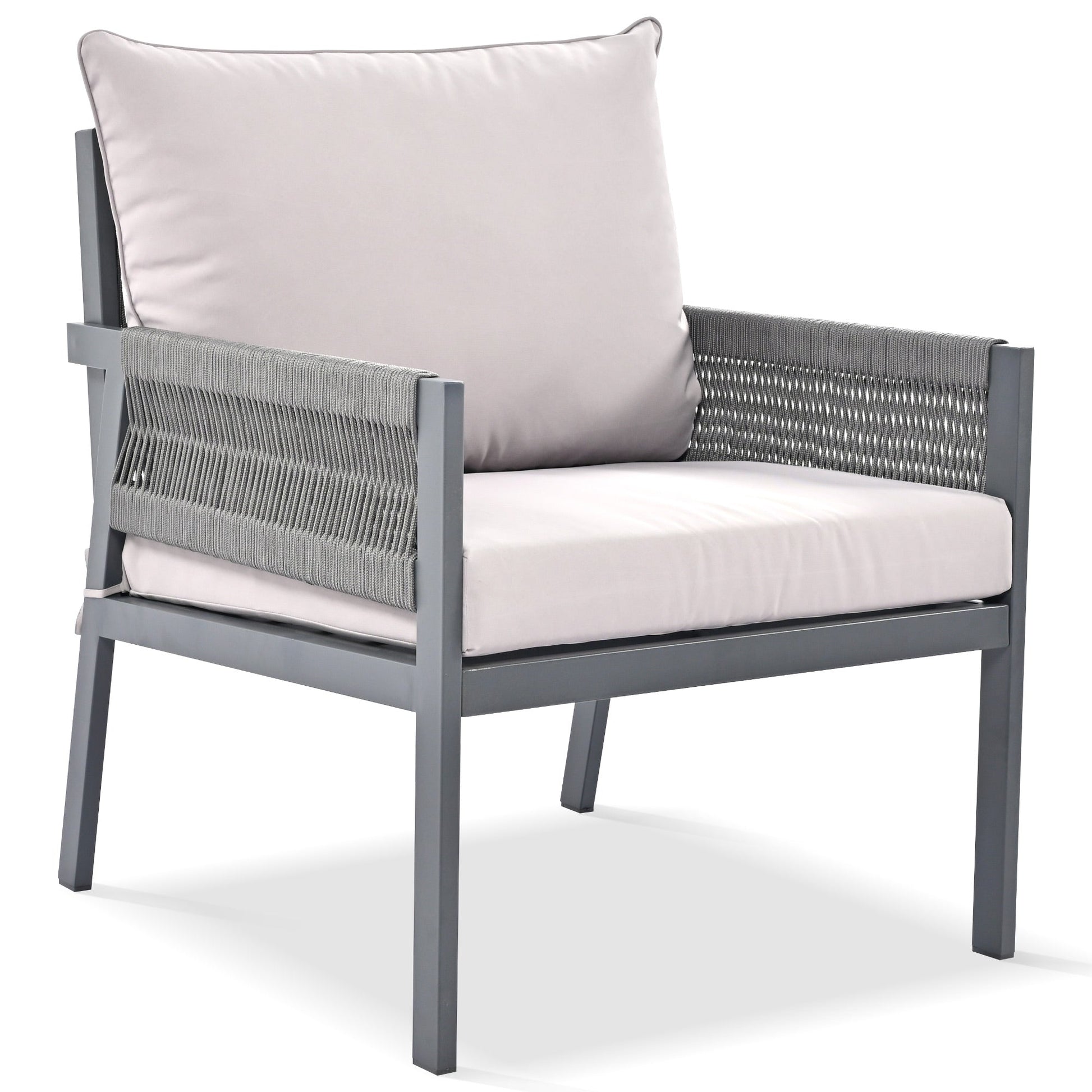 Outdoor Furniture with Tempered Glass Table Deep Seating with Thick Cushion for Backyard Porch Balcony (Grey) - Korvel