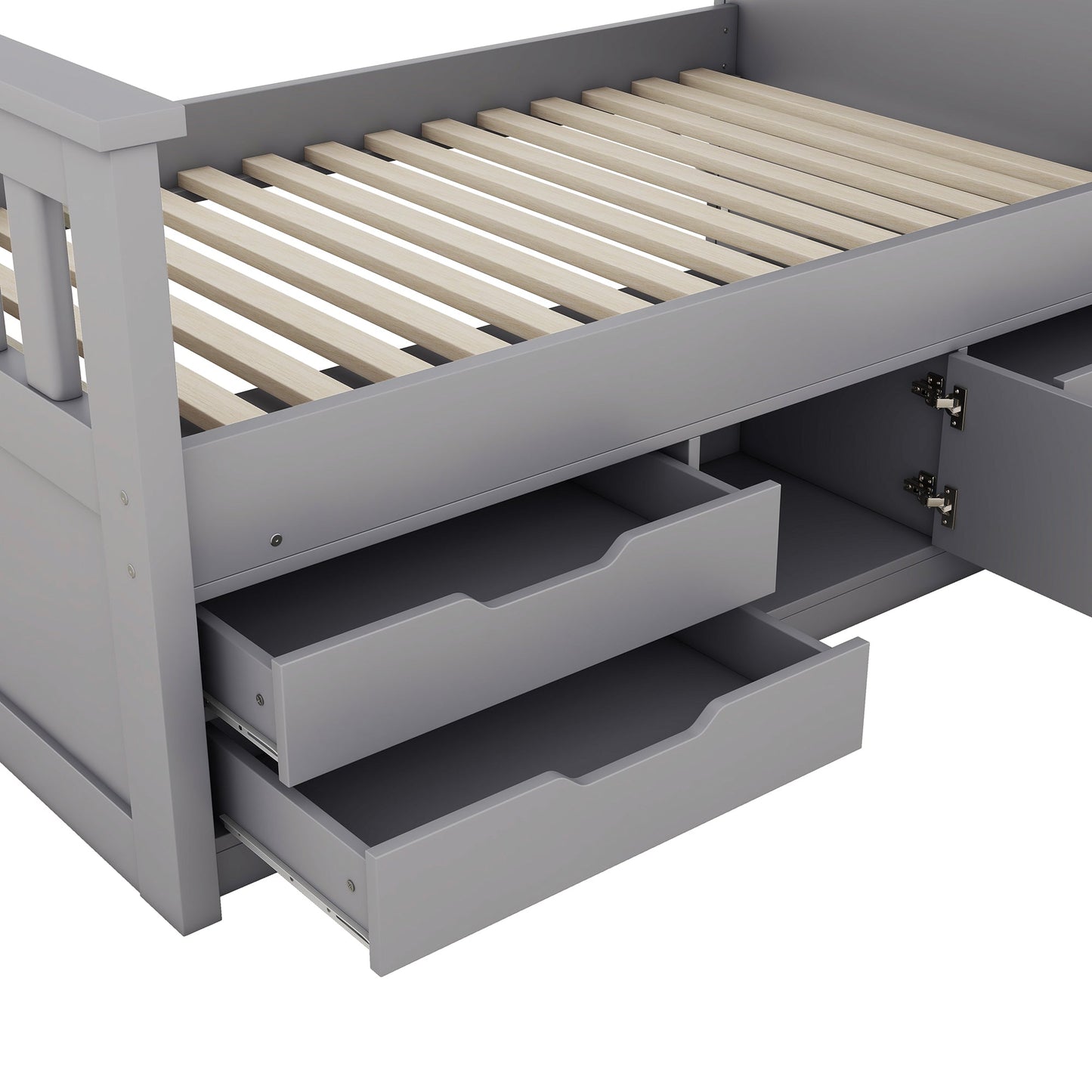 Twin Size Captain Platform Bed Frame with Storage in Gray