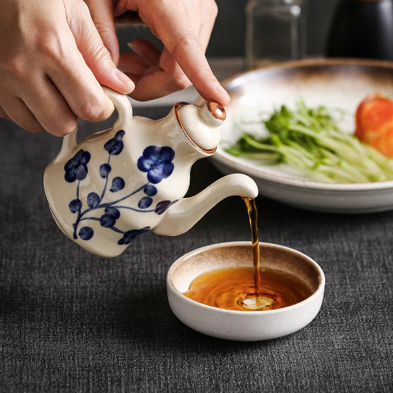 Ceramic Blue and White Kuibai Oil and Vinegar Dispenser