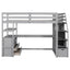 Twin Size Loft Bed with Desk and Shelves Two Built-in Drawers, Storage Staircase Gray - Korvel