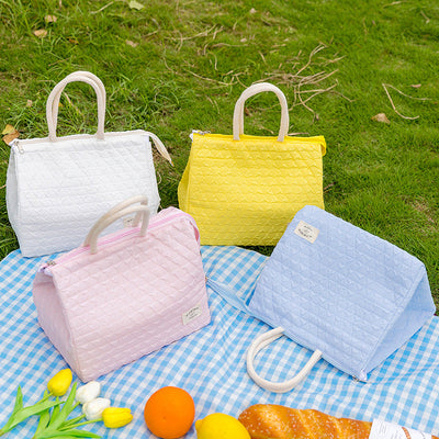 ins style small fresh outdoor large capacity picnic insulation and cold storage bag fashionable diamond pattern zipper lunch box bag student lunch bag - Korvel