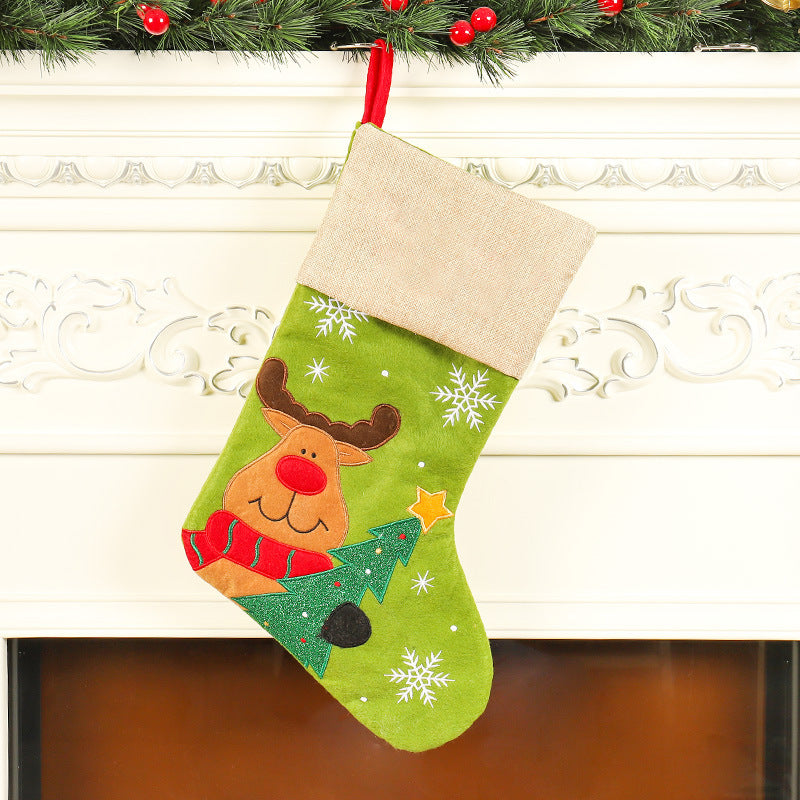 Christmas Socks Gift Bag Linen Santa Claus Embroidery Christmas Socks Christmas Gifts Christmas Pendants - Korvel
