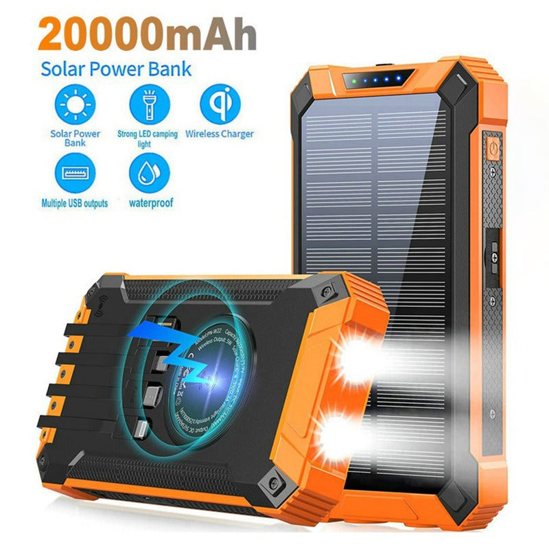 Wireless charging solar power bank 20000 mAh large capacity mobile phone outdoor power bank - Korvel