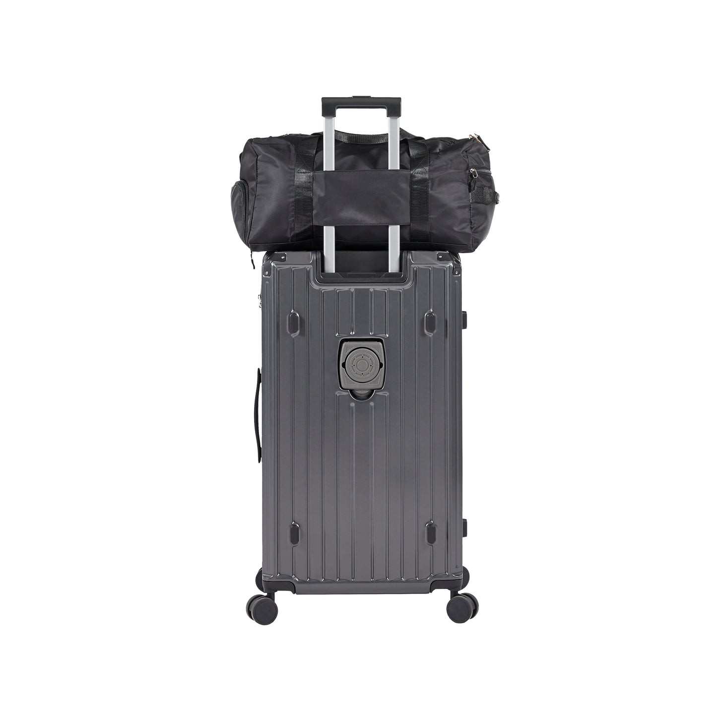 Luggage Set 4 pcs (20"/24"/29"/Travel Bag), PC+ABS Durable Lightweight Luggage with Collapsible Cup Holder, TSA Lock, Gray - Korvel