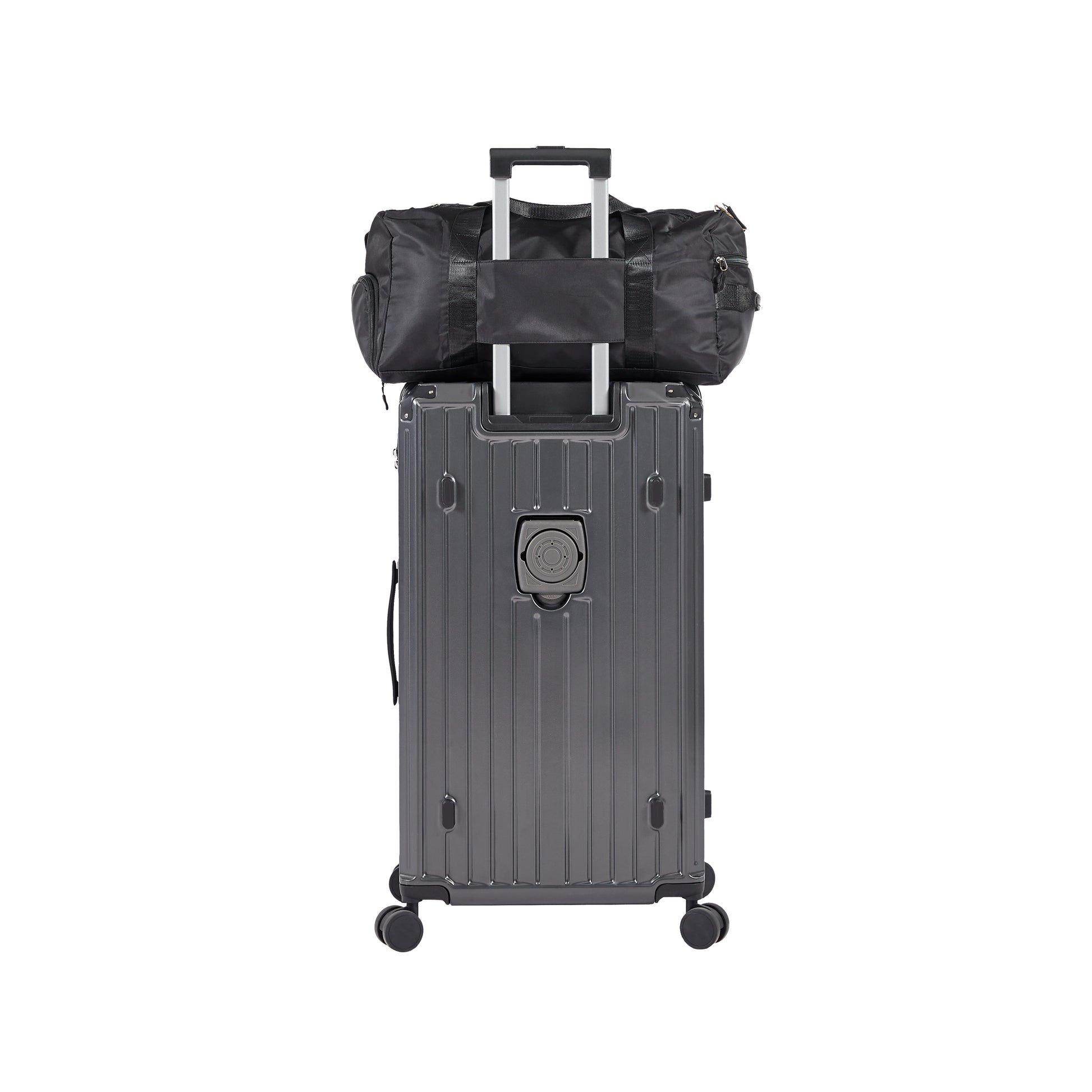 Luggage Set 4 pcs (20"/24"/29"/Travel Bag), PC+ABS Durable Lightweight Luggage with Collapsible Cup Holder, TSA Lock, Gray - Korvel