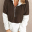 Color Block Half Zip Long Sleeve Fuzzy Sweatshirt