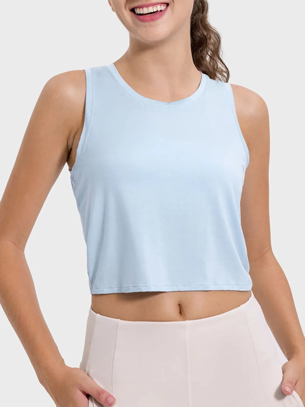 Drawstring Cutout Round Neck Active Tank - Korvel