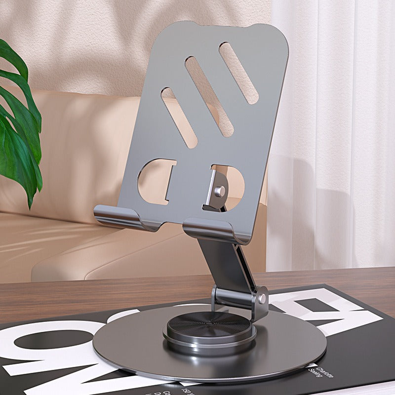 Aluminum alloy desktop phone holder with 360 degree rotation and folding, portable lazy all metal phone holder - Korvel